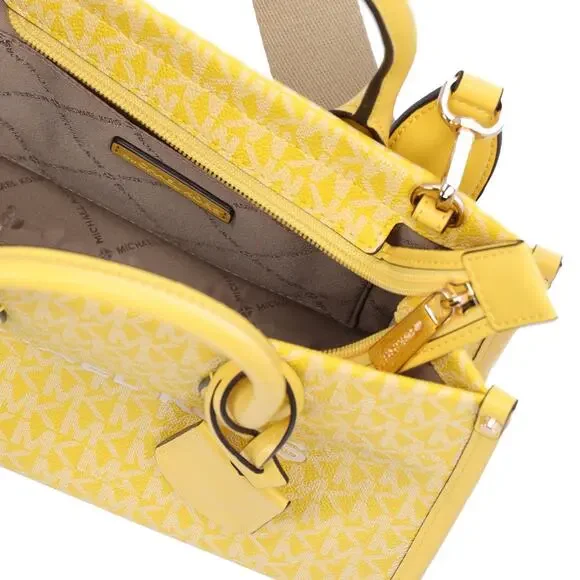 Michael Kors Mirella Small Top Zip Crossbody Bag Golden Yellow MK Signature - Picture 4 of 4